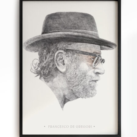 Illustrazione realizzata dall'artista viterbese Simone Zanco. Stile surreale tecnica tratteggio poster e stampe ritratti cantautori